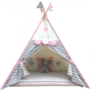 Grey Zigzag & Pink Deluxe Teepee